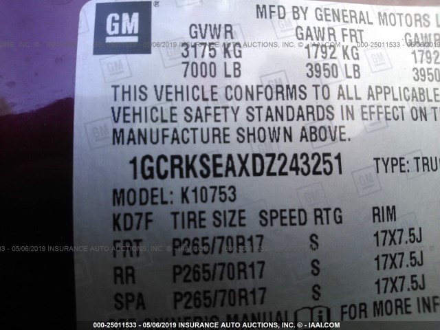 1GCRKSEAXDZ243251 - 2013 CHEVROLET SILVERADO K1500 LT BURGUNDY photo 9