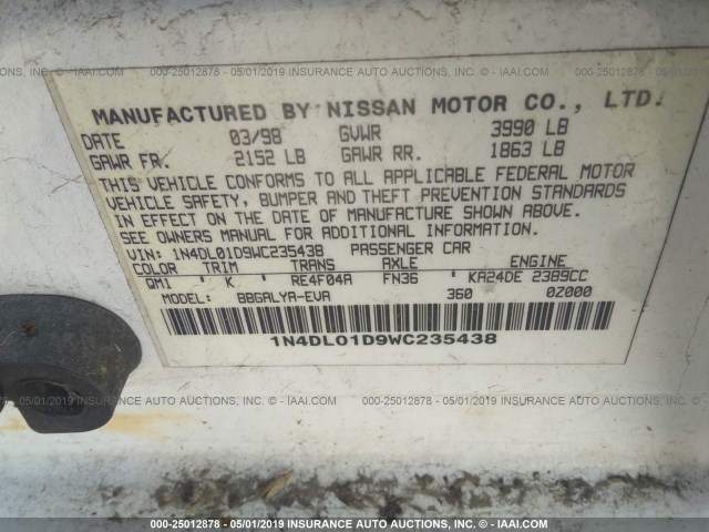 1N4DL019WC235438 - 1998 NISSAN ALTIMA Ağ foto 9