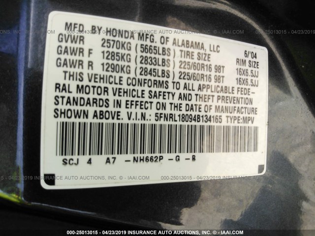 5FNRL18094B134165 - 2004 HONDA ODYSSEY EXL GRAY photo 9