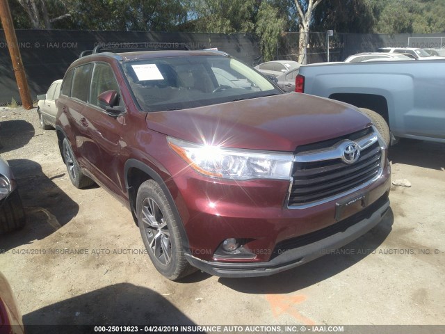 5TDJKRFH6GS233789 - 2016 TOYOTA HIGHLANDER XLE BURGUNDY photo 1