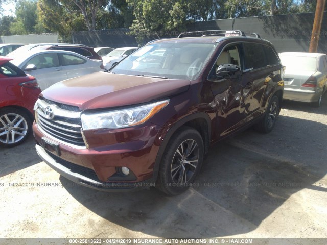 5TDJKRFH6GS233789 - 2016 TOYOTA HIGHLANDER XLE BURGUNDY photo 2