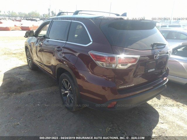 5TDJKRFH6GS233789 - 2016 TOYOTA HIGHLANDER XLE BURGUNDY photo 3