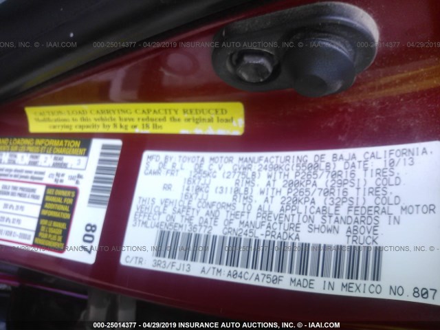 3TMLU4EN5EM136772 - 2014 TOYOTA TACOMA DOUBLE CAB 红色 照片 9