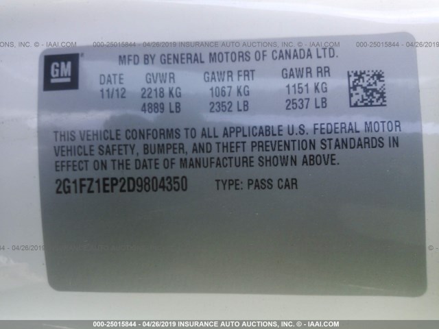 2G1FZ1EP2D9804350 - 2013 CHEVROLET CAMARO ZL1 白色 照片 9