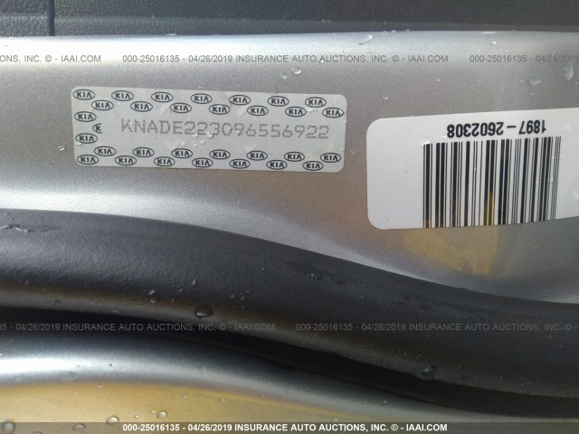 KNADE223096556922 - 2009 KIA RIO LX/SX SILVER photo 9