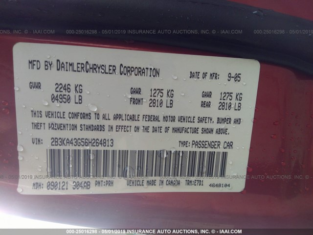 2B3KA43G56H264813 - 2006 DODGE CHARGER SE/SXT RED photo 9