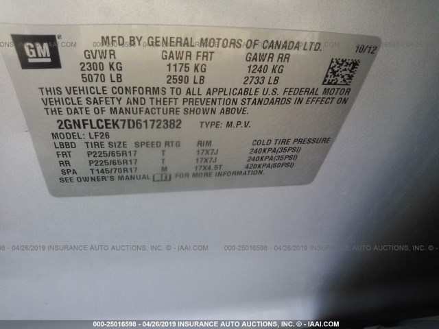 2GNFLCEK7D6172382 - 2013 CHEVROLET EQUINOX LS SILVER photo 9