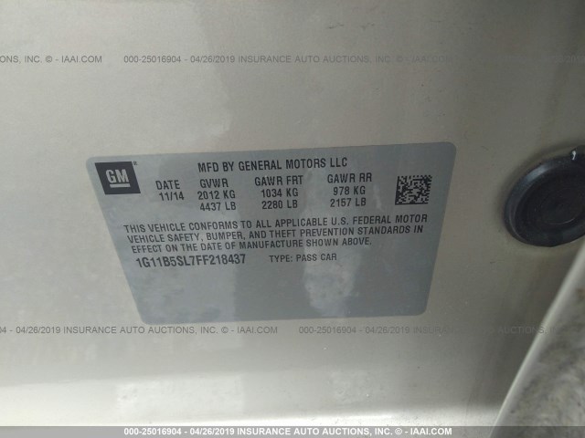 1G11B5SL7FF218437 - 2015 CHEVROLET MALIBU LS GOLD photo 9