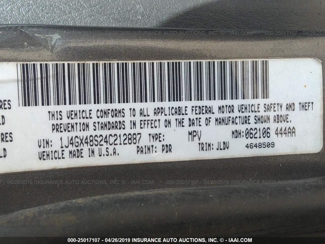 1J4GX48S24C212887 - 2004 JEEP GRAND CHEROKEE LAREDO/COLUMBIA/FREEDOM 灰色 照片 9