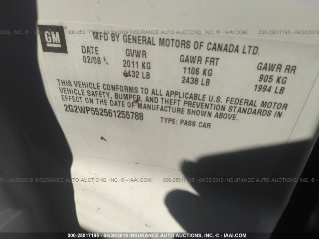 2G2WP552561255788 - 2006 PONTIAC GRAND PRIX 白色 照片 9