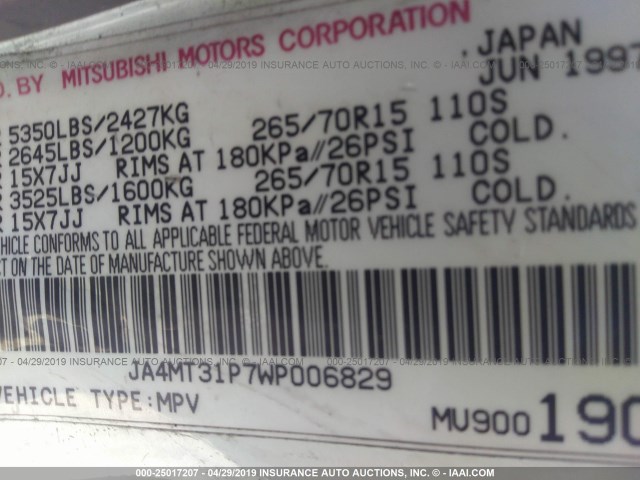 JA4MT31P7WP006829 - 1998 MITSUBISHI MONTERO SPORT LS WHITE photo 9