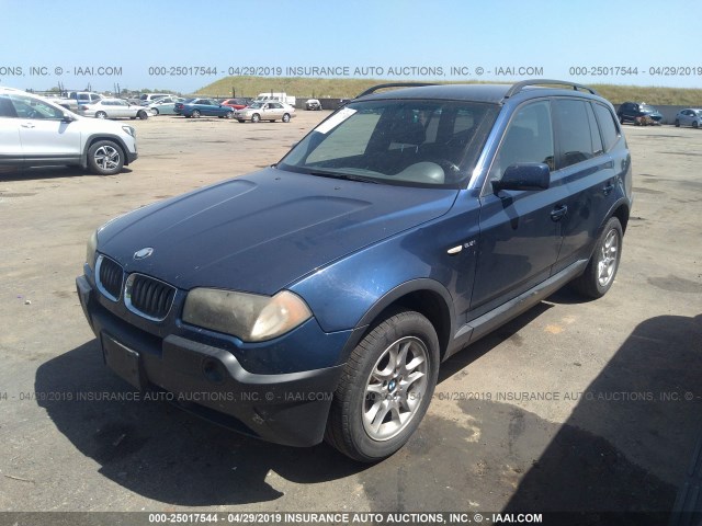 WBXPA73404WC39415 - 2004 BMW X3 2.5I BLUE photo 2