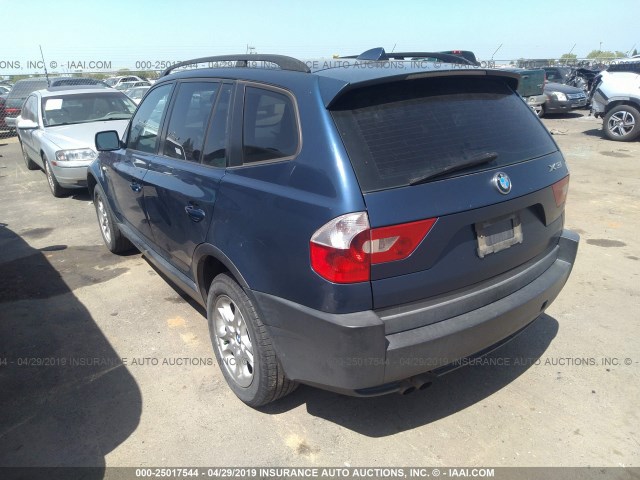 WBXPA73404WC39415 - 2004 BMW X3 2.5I BLUE photo 3