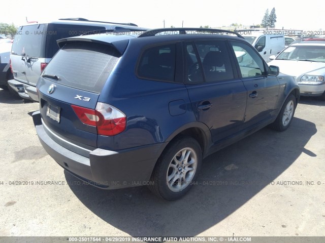 WBXPA73404WC39415 - 2004 BMW X3 2.5I BLUE photo 4