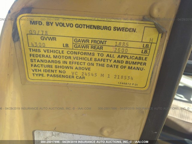 VC24545M1218534 - 1979 VOLVO 245 DL YELLOW photo 9