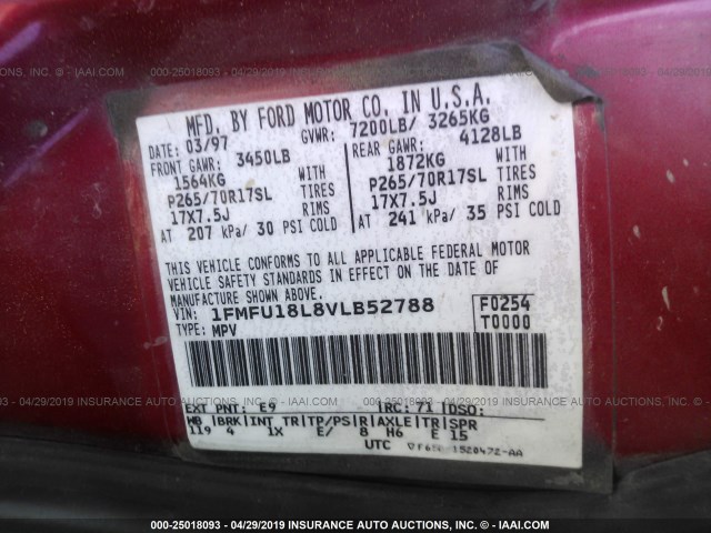 1FMFU18L8VLB52788 - 1997 FORD EXPEDITION RED photo 9
