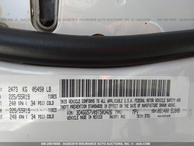 3D4GG57V09T503426 - 2009 DODGE JOURNEY SXT WHITE photo 9