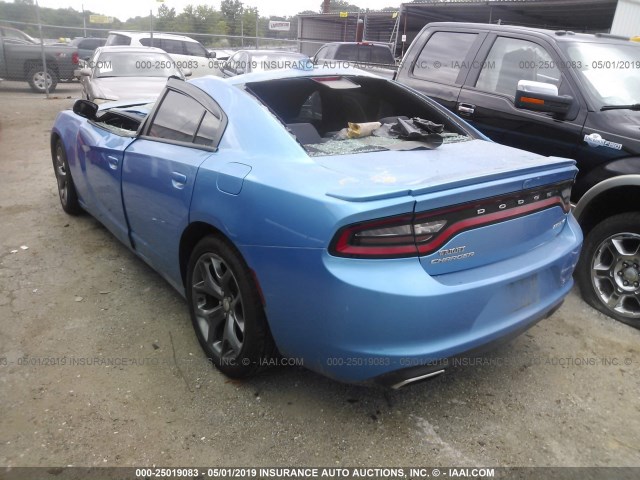 2C3CDXHG5FH826783 - 2015 DODGE CHARGER SXT BLUE photo 3