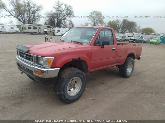 4TAVN01D1NZ025237 - 1992 TOYOTA PICKUP 1/2 TON SHT WHEELBASE DLX RED photo 2