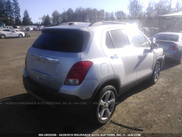 3GNCJTSB1FL200656 - 2015 CHEVROLET TRAX LTZ SILVER photo 4