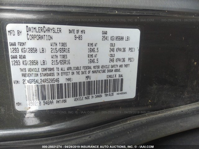2C4GP54L24R520546 - 2004 CHRYSLER TOWN & COUNTRY TOURING GRAY photo 9