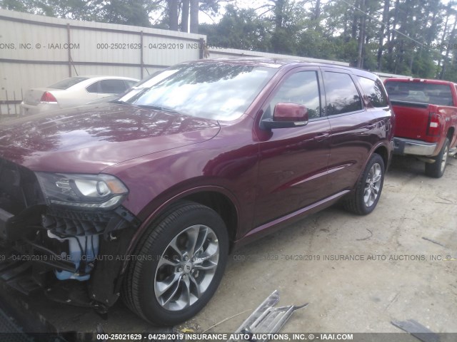 1C4RDJDG2KC651754 - 2019 DODGE DURANGO GT MAROON photo 2