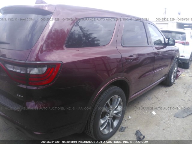 1C4RDJDG2KC651754 - 2019 DODGE DURANGO GT MAROON photo 4