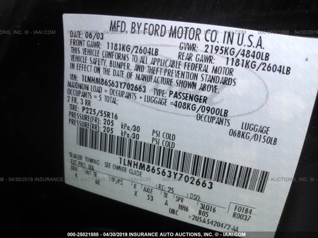 1LNHM86S63Y702663 - 2003 LINCOLN LS შავი ფოტო 9