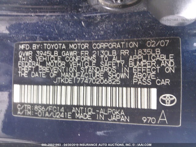 JTKDE177470206825 - 2007 TOYOTA SCION TC BLUE photo 9