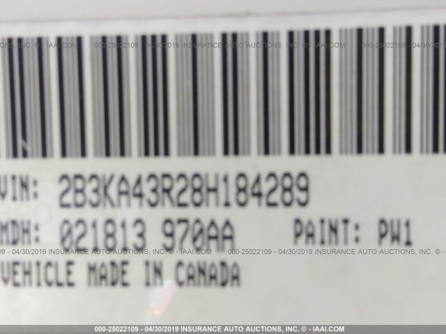 2B3KA43R28H184289 - 2008 DODGE CHARGER WHITE photo 9