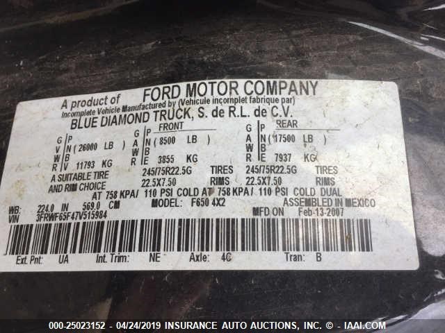 3FRWF65F47V515984 - 2007 FORD F650 SUPER DUTY Unknown photo 10