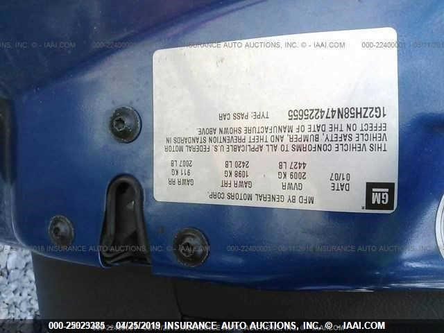 1G2ZH58N474225655 - 2007 PONTIAC G6 GT BLUE photo 9