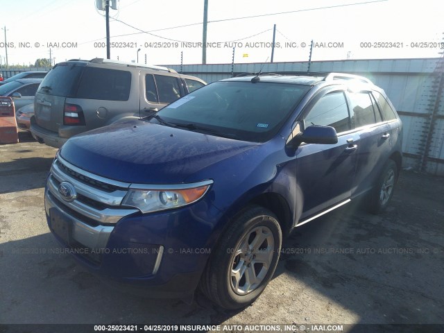 2FMDK3JC7EBA90125 - 2014 FORD EDGE SEL BLUE photo 2