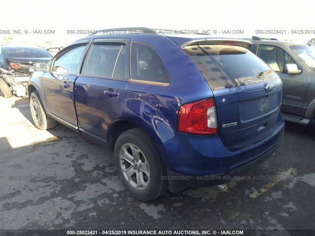 2FMDK3JC7EBA90125 - 2014 FORD EDGE SEL BLUE photo 3