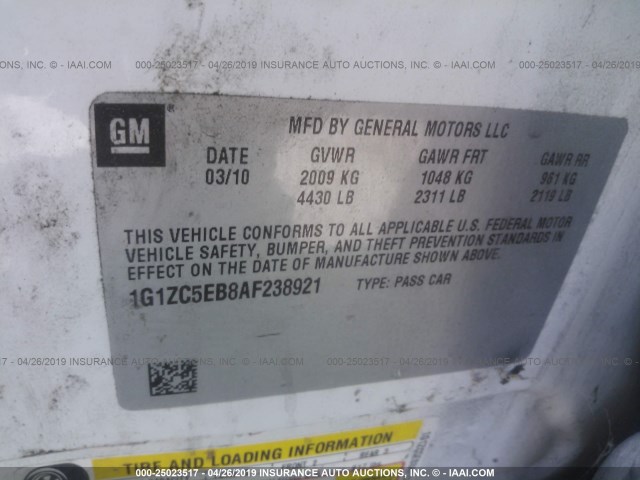 1G1ZC5EB8AF238921 - 2010 CHEVROLET MALIBU 1LT 白色 照片 9