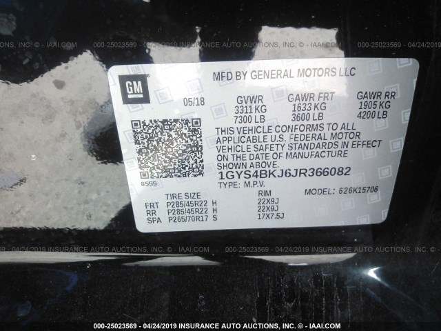 1GYS4BKJ6JR366082 - 2018 CADILLAC ESCALADE LUXURY 黑色 照片 9