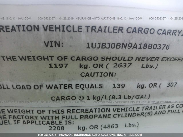 1UJBJ0BN9A18B0376 - 2010 JAYCO JAY FLIGHT  WHITE photo 9