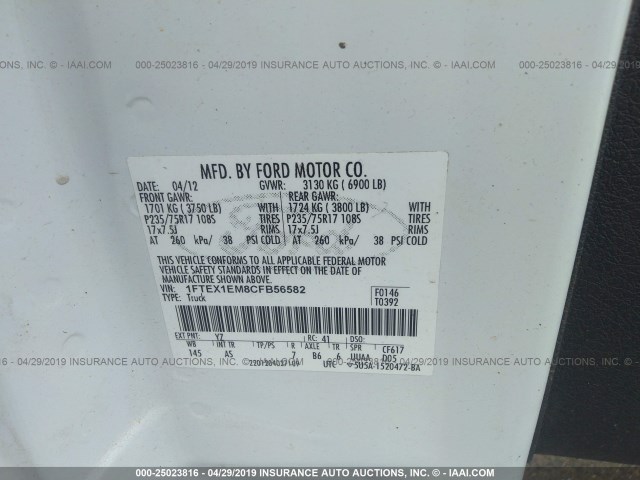 1FTEX1EM8CFB56582 - 2012 FORD F150 SUPER CAB WHITE photo 9