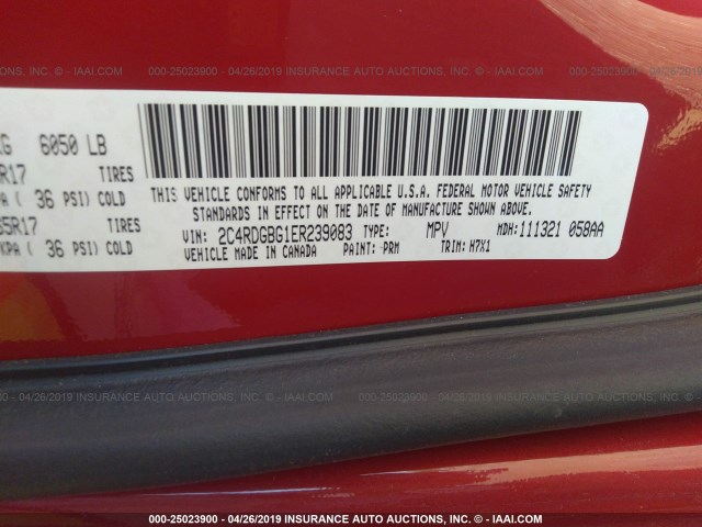 2C4RDGBG1ER239083 - 2014 DODGE GRAND CARAVAN SE RED photo 9