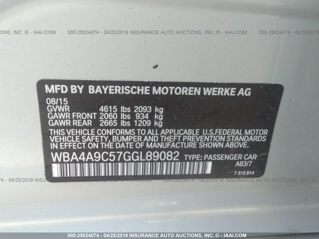 WBA4A9C57GGL89082 - 2016 BMW 428 I/GRAN COUPE/SULEV 银色 照片 9