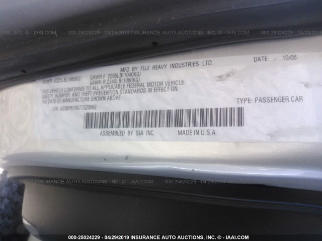 4S3BP616577320569 - 2007 SUBARU LEGACY 2.5I SILVER photo 9