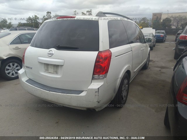 5N1BV28U95N135108 - 2005 NISSAN QUEST S/SE/SL WHITE photo 4