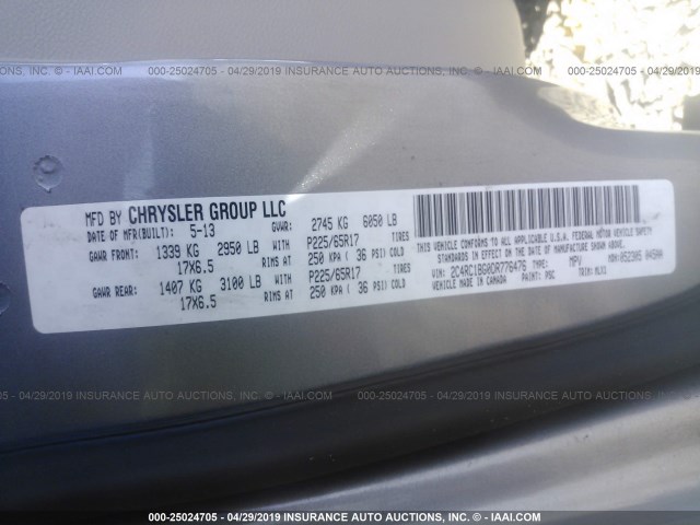 2C4RC1BG0DR776476 - 2013 CHRYSLER TOWN & COUNTRY TOURING SILVER photo 9