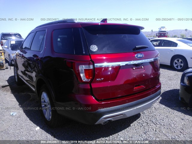 1FM5K7D80HGD90198 - 2017 FORD EXPLORER XLT RED photo 3