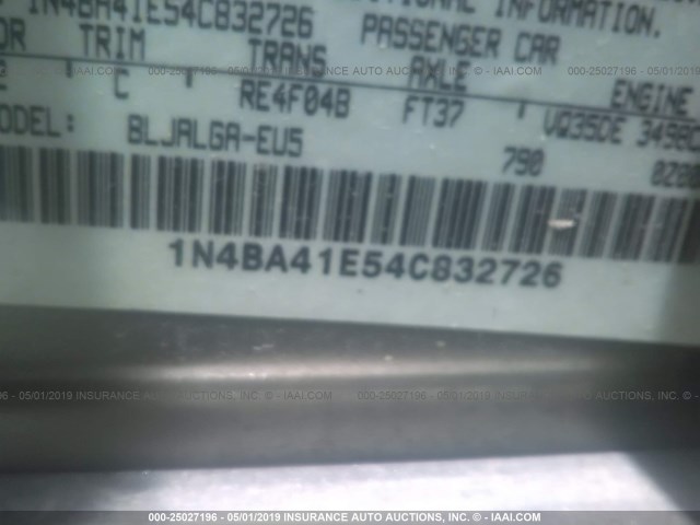 1N4BA41E54C832726 - 2004 NISSAN MAXIMA SE/SL GRAY photo 9