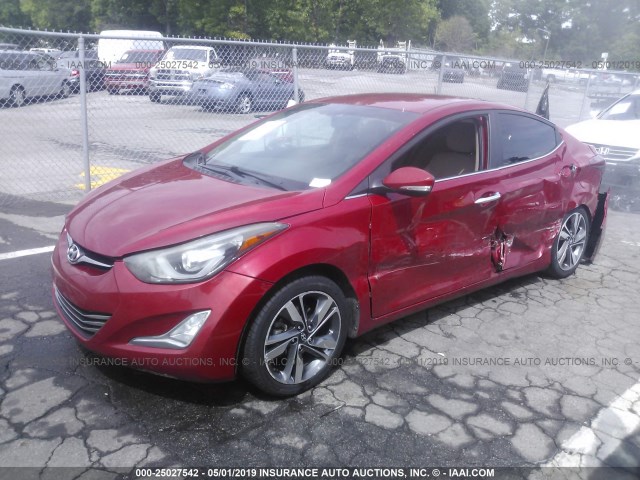 KMHDH4AE1EU093148 - 2014 HYUNDAI ELANTRA SE/SPORT/LIMITED RED photo 2