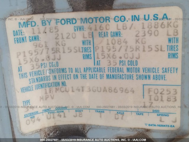 1FMCU14T3GUA86964 - 1986 FORD BRONCO II BLUE photo 9