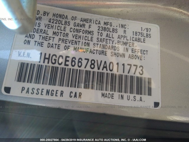 1HGCE6678VA011773 - 1997 HONDA ACCORD EX/EX-R GOLD photo 9