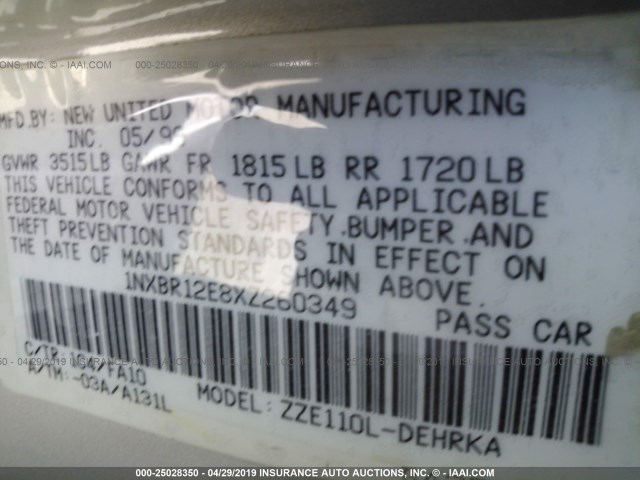 1NXBR12E8XZ260349 - 1999 TOYOTA COROLLA VE/CE/LE 银色 照片 9