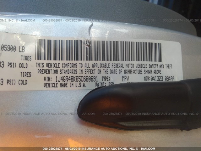 1J4GR48K65C660691 - 2005 JEEP GRAND CHEROKEE LAREDO/COLUMBIA/FREEDOM 银色 照片 9